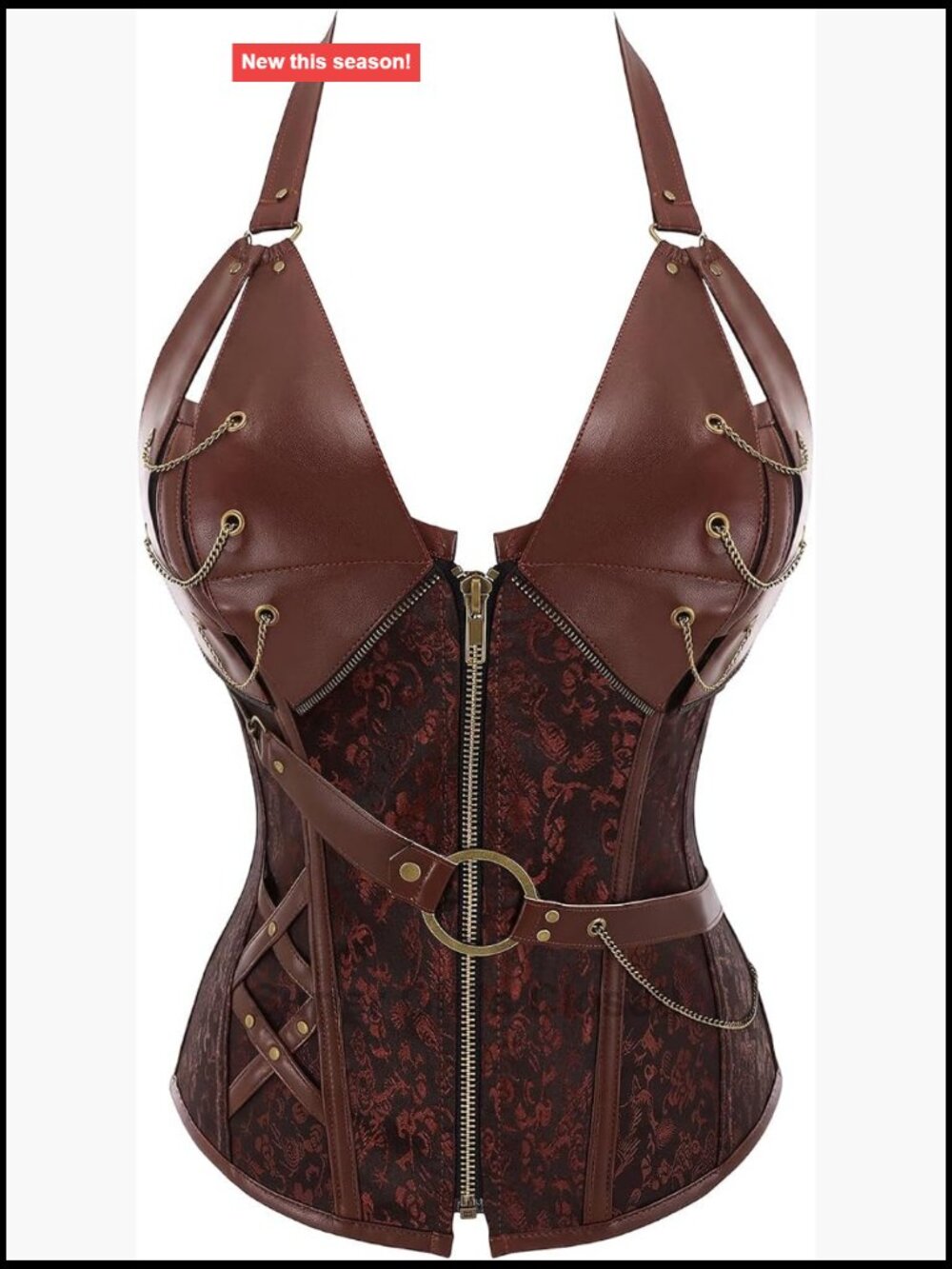 Women's Faux Leather Steel Boned Corset Top Steampunk Gothic Halter Renaissance